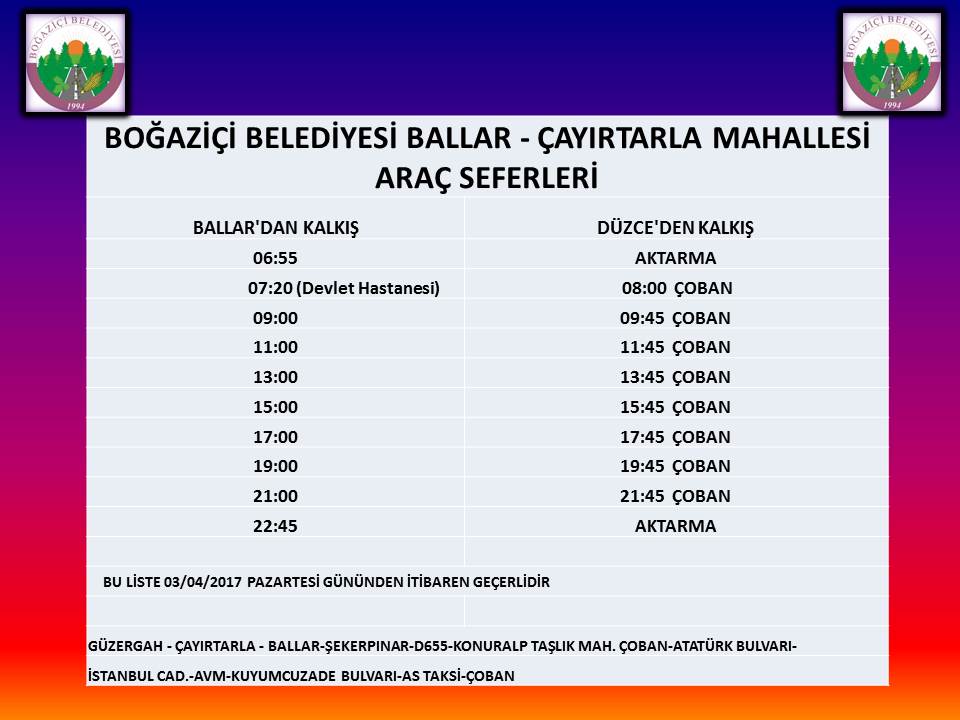 BALLAR-DÜZCE HATTI SEFERLERİMİZ BAŞLAMIŞTIR