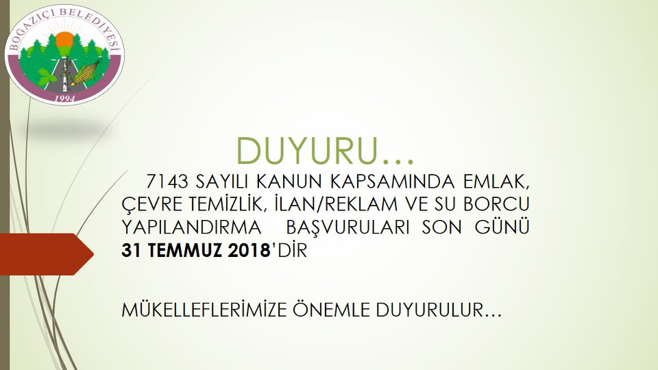 BELEDİYEMİZDEN DUYURU!